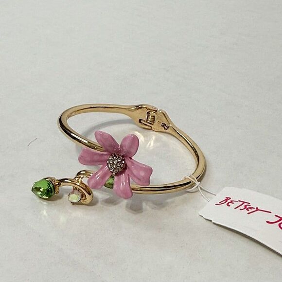 Betsey Johnson Jewelry - Betsey Johnson NWOB  Gold Tone Bypass Hinged Bangle Bracelet Flower and Crystal
